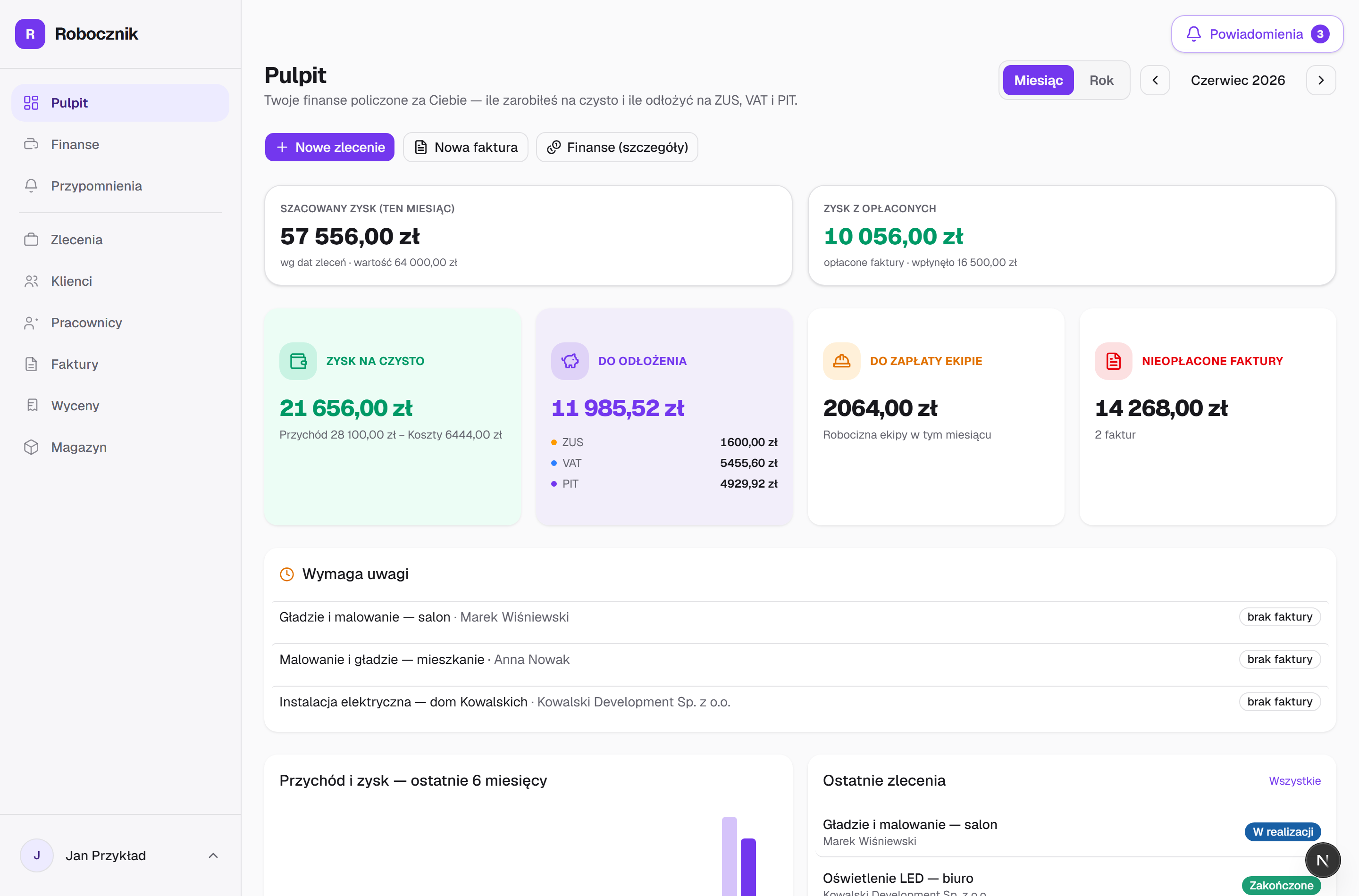 Pasek boczny z pozycjami menu